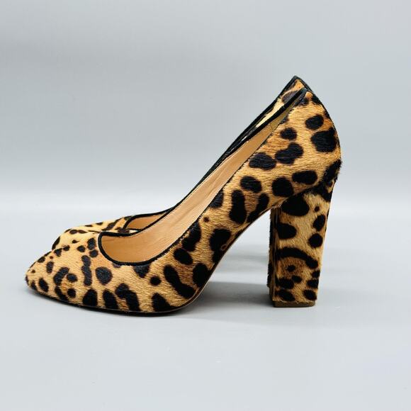 J Crew Shoes Womens 6.5 Brown Black Calf Hair Pump Leopard Print Chunky Heel - Picture 3 of 11